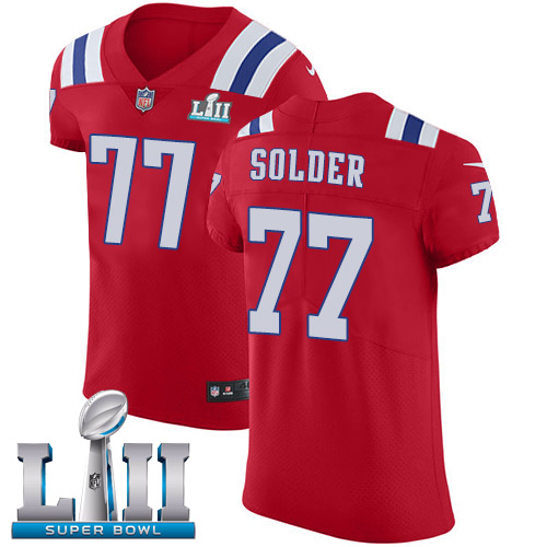 Nike Patriots #77 Nate Solder Red Alternate Super Bowl LII Men's Stitched NFL Vapor Untouchable Elite Jersey